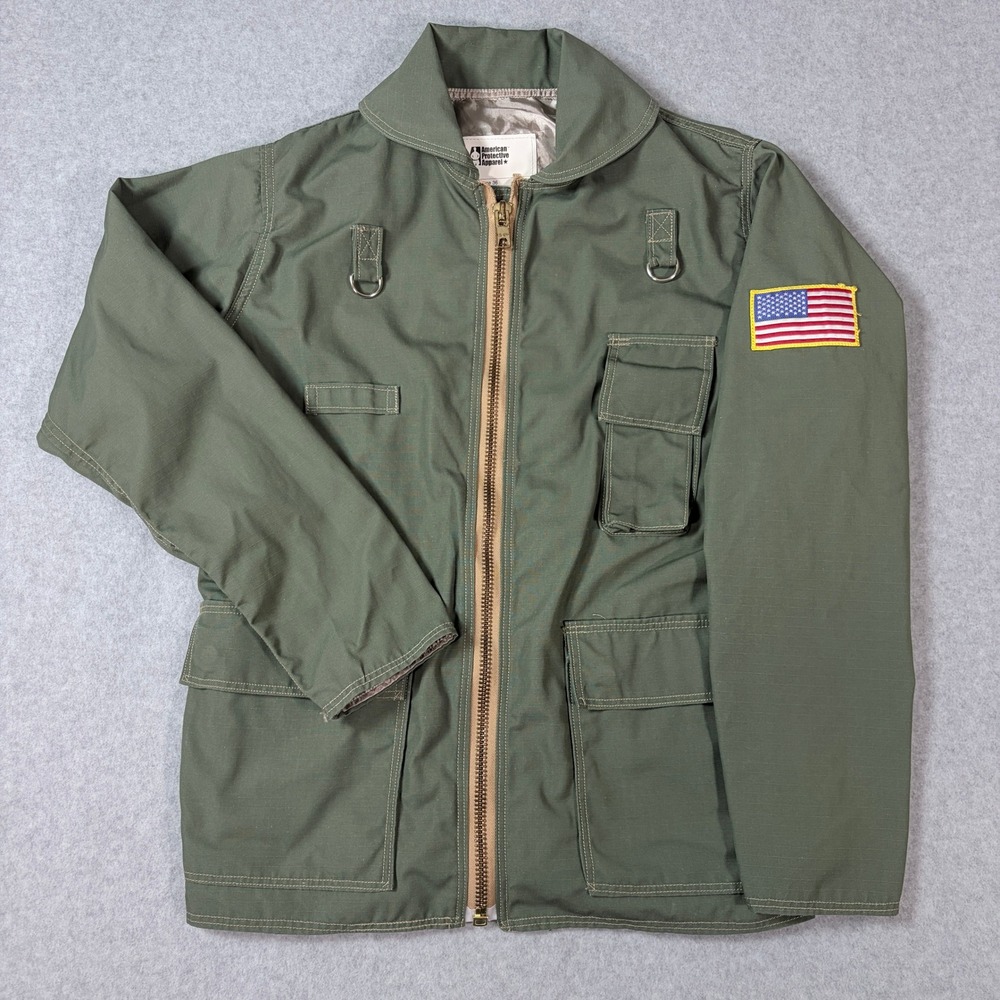 American Protective Apparel Utility Jacket Green Ripstop Made in USA Size 36